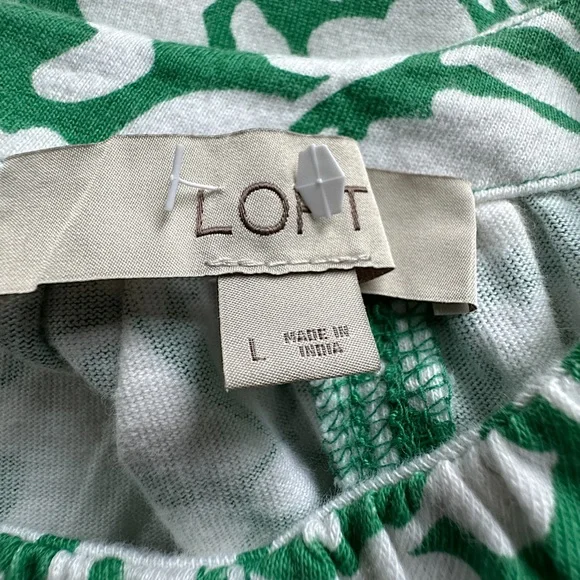 LOFT | NWOT FLORAL SEAMED MINI DRESS PURE COTTON JERSEY GREEN & WHITE | LARGE - Picture 10 of 10